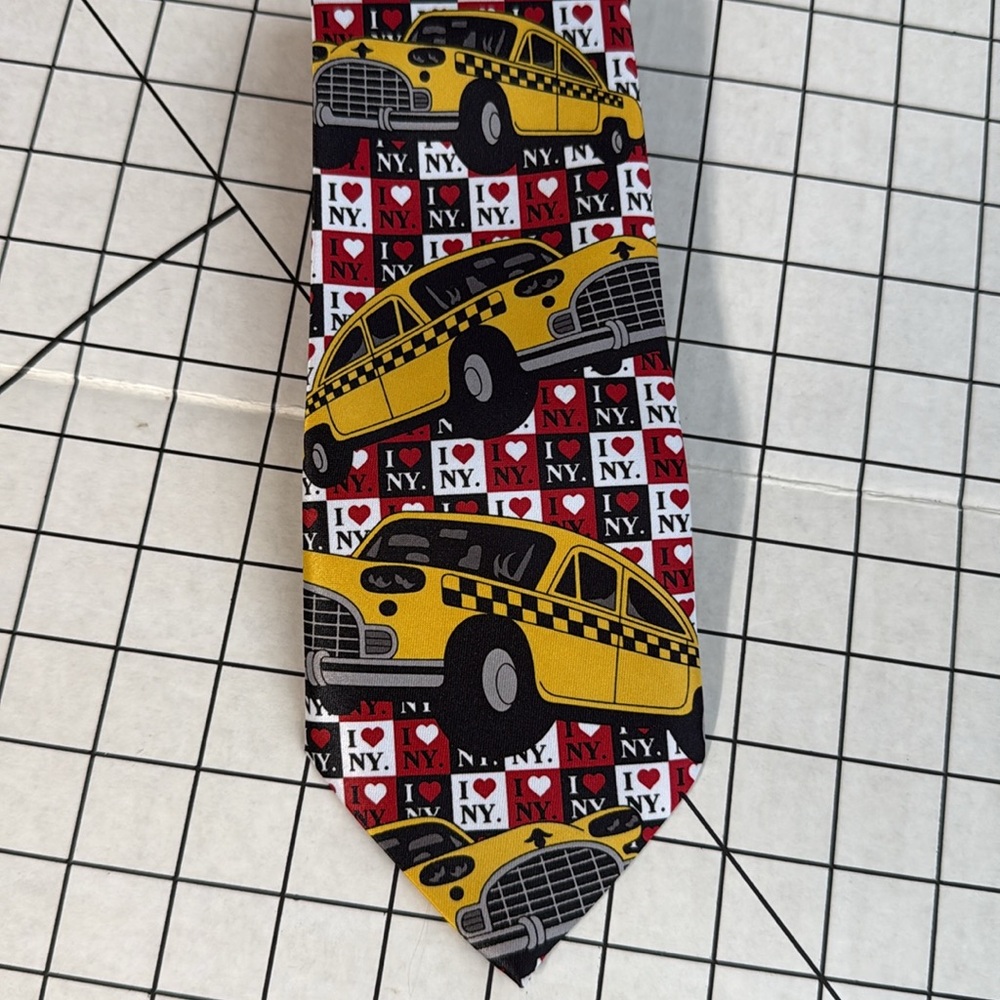 Vintage Rene Chagal Novelty Necktie – Yellow NYC Taxi Cabs & “I ♥ NY” Print  59" - Picture 2 of 10